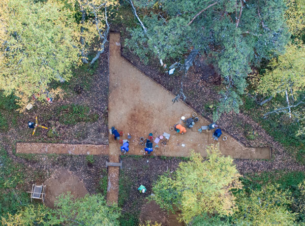 Archaelogical excavation site from above.